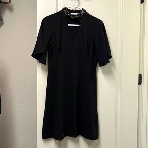 Ann Taylor Black Dress Beaded Neck Cutout Flutter Sleeves